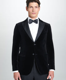 Black Tailored Fit Velvet Peak Lapel Evening Jacket