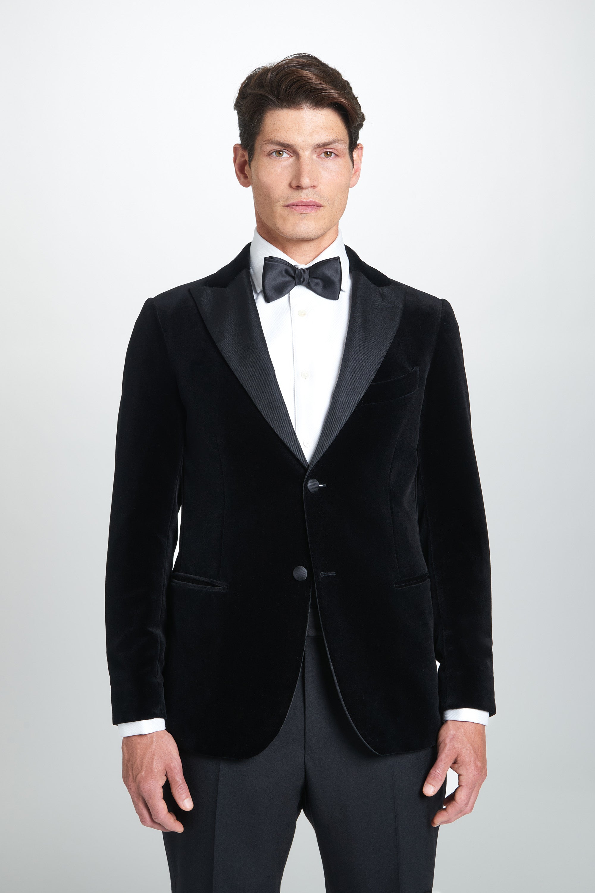 Black Tailored Fit Velvet Peak Lapel Evening Jacket