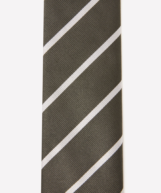 Green & White Single Stripe Silk Woven Tie