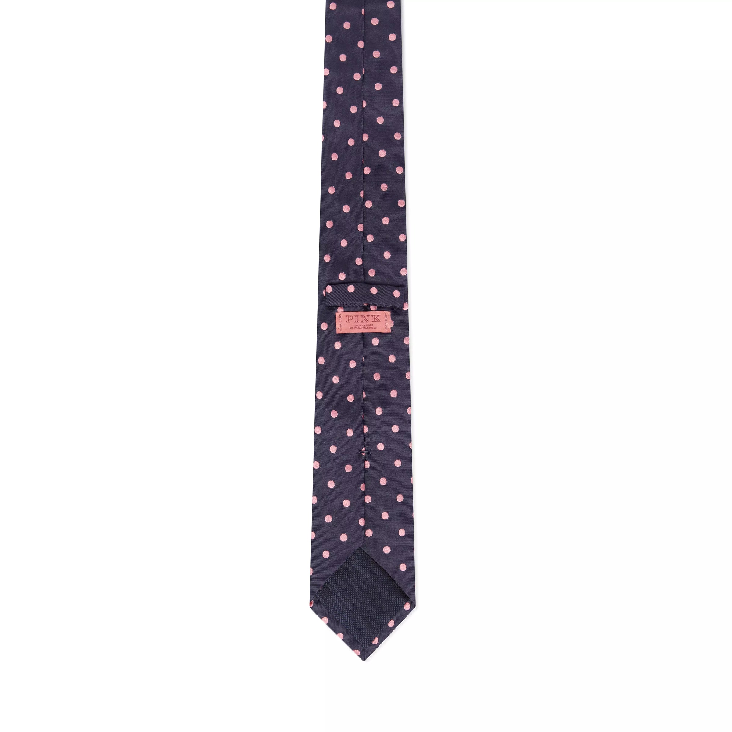 Navy & Pink Polka Dot Silk Woven Tie