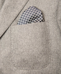 Grey & Navy Houndstooth Woven Silk Pocket Square