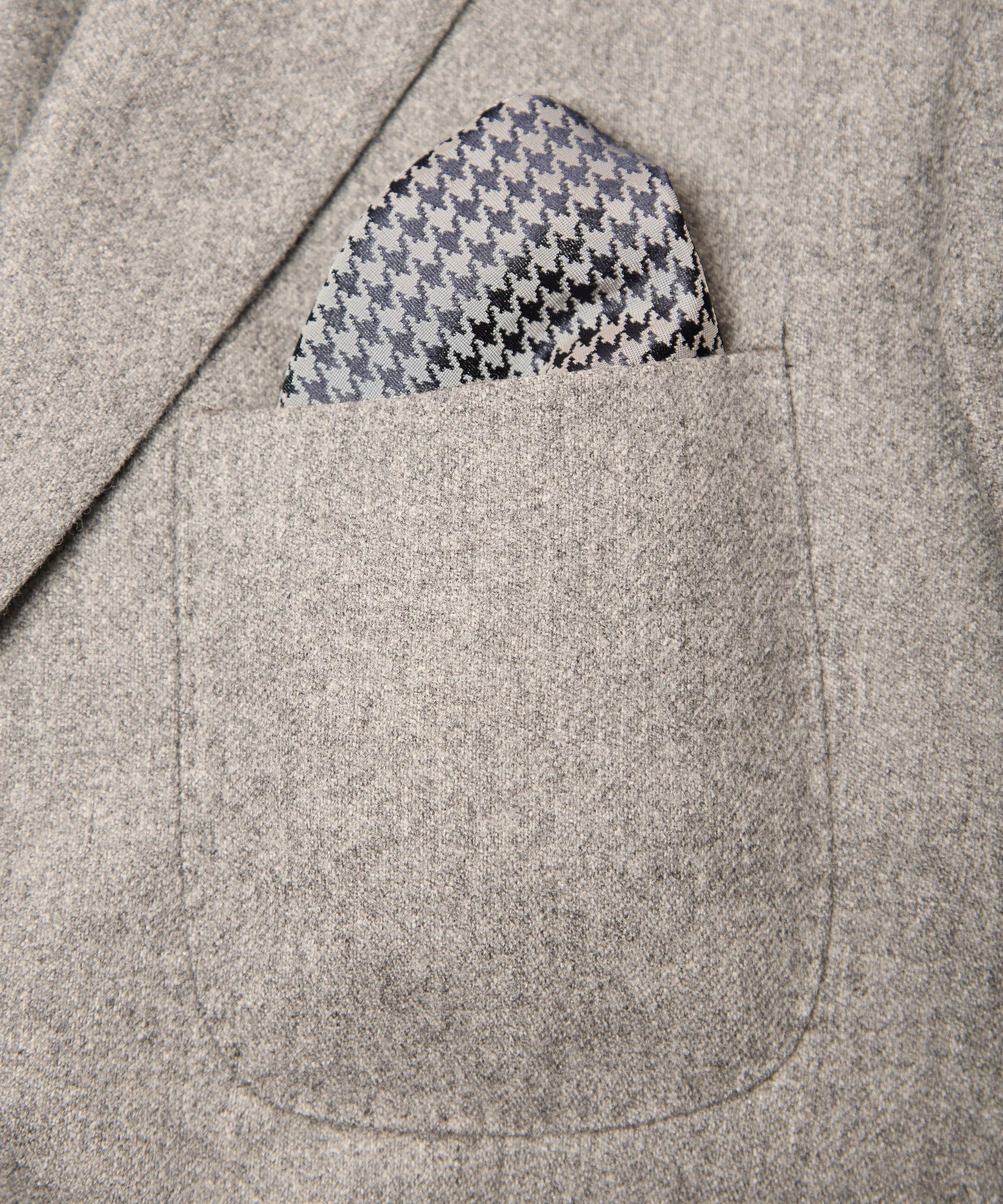 Grey & Navy Houndstooth Woven Silk Pocket Square