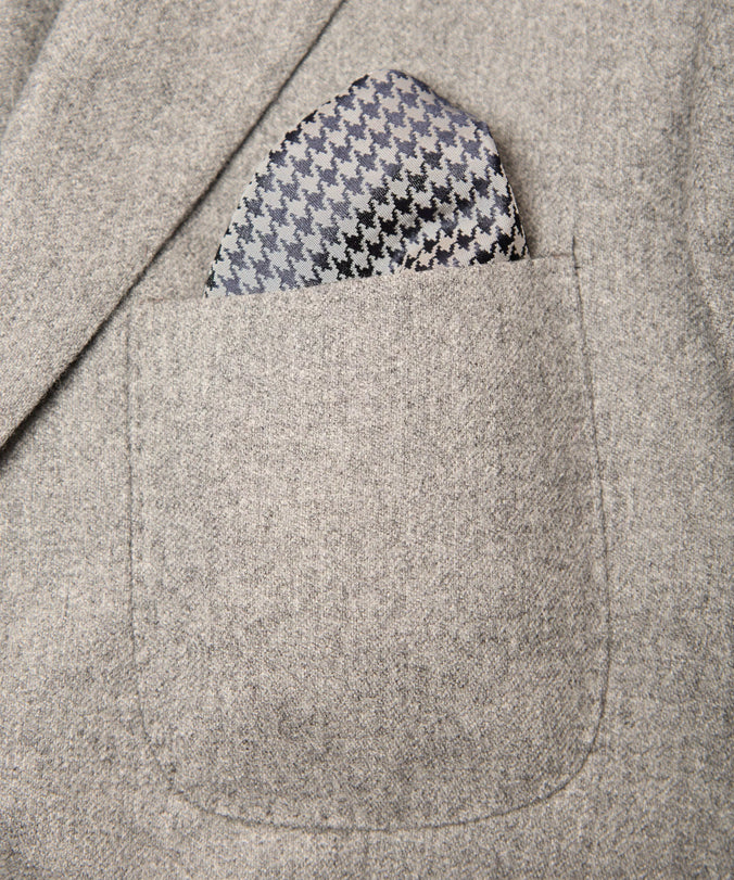 Grey & Navy Houndstooth Woven Silk Pocket Square