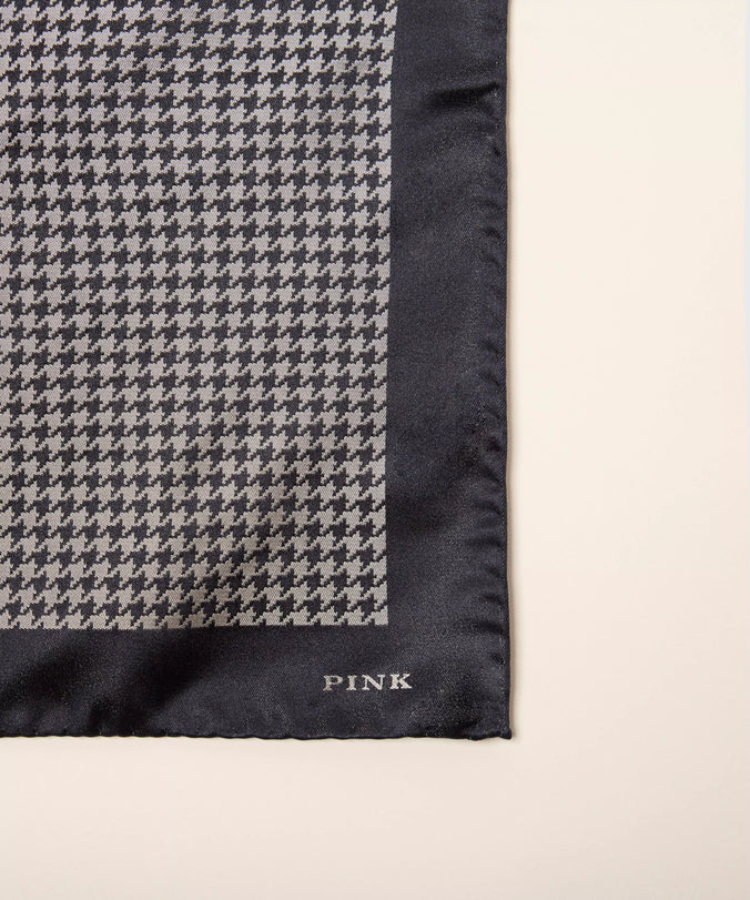 Grey & Navy Houndstooth Woven Silk Pocket Square