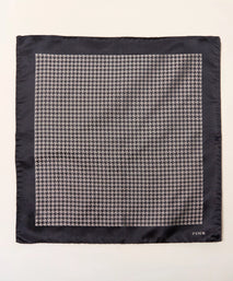 Grey & Navy Houndstooth Woven Silk Pocket Square