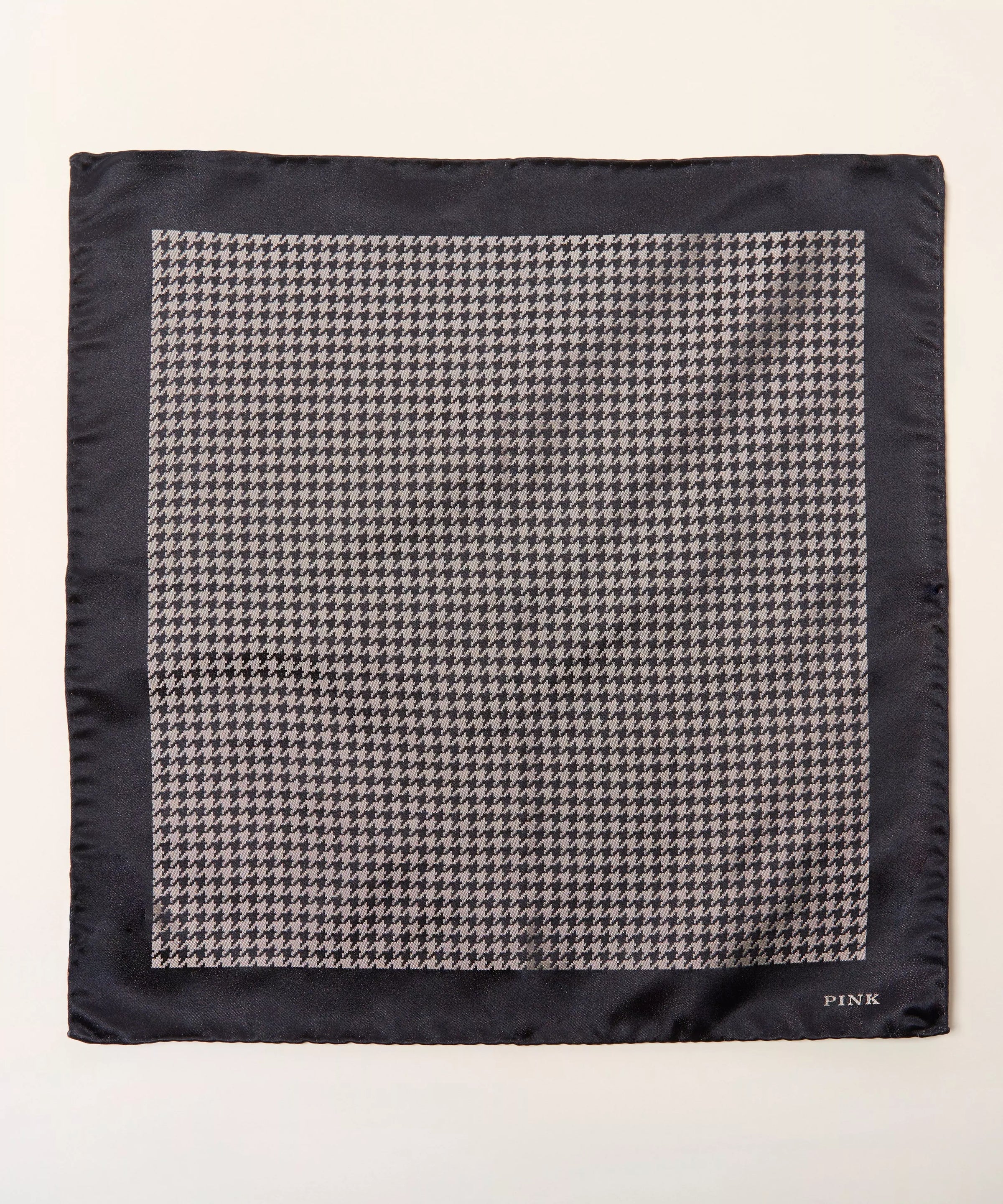 Grey & Navy Houndstooth Woven Silk Pocket Square