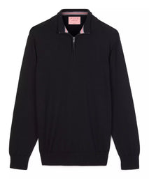 Black Merino Wool Zip Neck Sweater