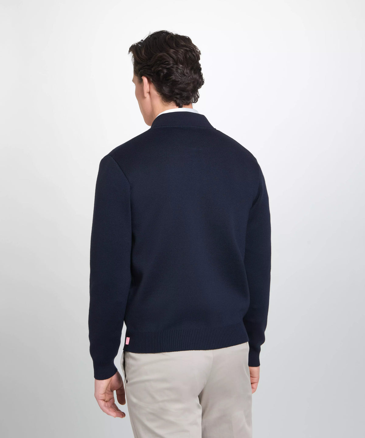 Navy Blue Knitted Merino Wool Zipped Bomber