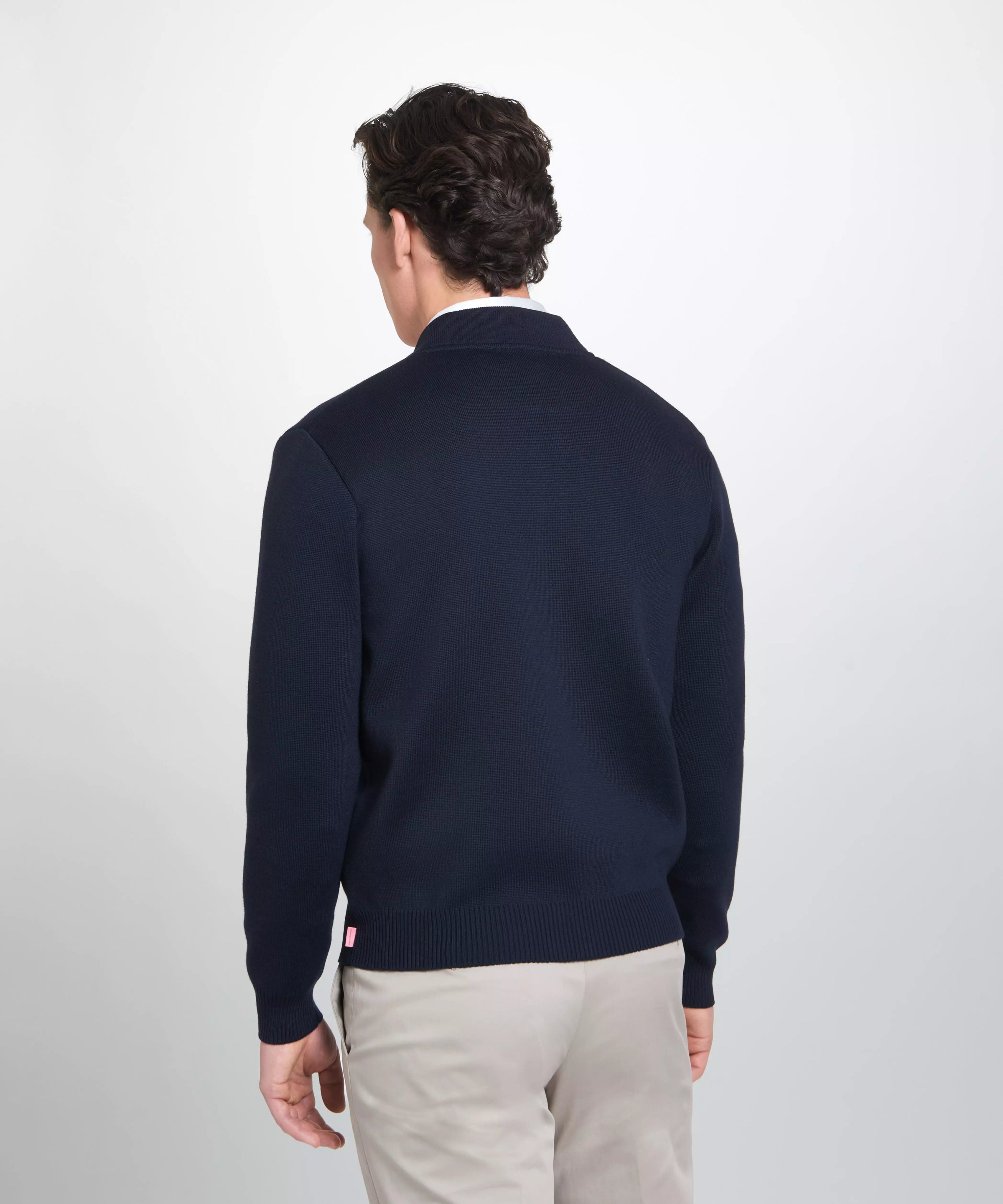 Navy Blue Knitted Merino Wool Zipped Bomber