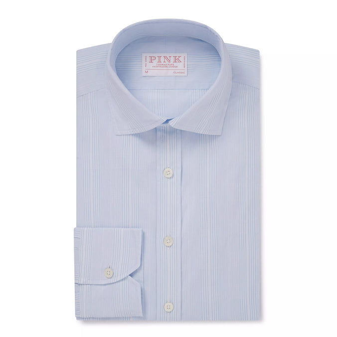 Pale Blue & White Classic Fit Smart Casual Multi Stripe Shirt