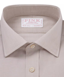 Beige & White Tailored Fit Cotton Mussoletta Formal Shirt