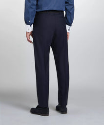Navy Tailored Fit Wool Chalk Stripe Pleated Trouser